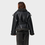 Ágnes™ - Bőrkabát övvel