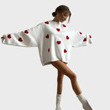 Hédi™ - Hímzett Szívecskék Kötött Pulóver