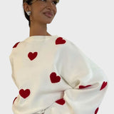 Hédi™ - Hímzett Szívecskék Kötött Pulóver