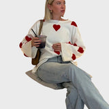 Hédi™ - Hímzett Szívecskék Kötött Pulóver