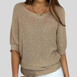 Ibolya™ - Lezser pulóver kerek nyakkal és háromnegyedes ujjakkal. 