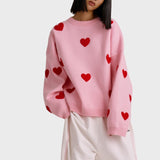 Hédi™ - Hímzett Szívecskék Kötött Pulóver