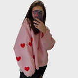 Hédi™ - Hímzett Szívecskék Kötött Pulóver